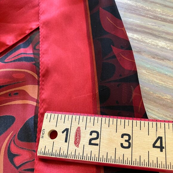 Bill Helin Haida Raven Silk Satin Long Scarf Red/Black Vintage Y2K Magenta 60" - Picture 6 of 9